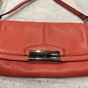 Coach Coral Geranium Leather Kristin Clutch Wristlet Bag Wallet Pushlock